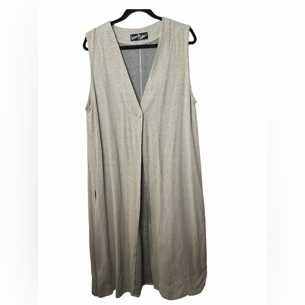 Hino & Malee Textured Long Vest Duster Neutral Sleeveless Side Slits
